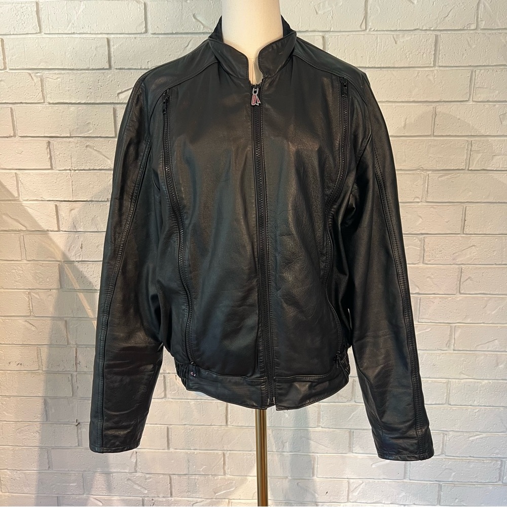 Vintage 80s Hein Gericke Motorcycle Black Leather Jacket Men's Size 40 M